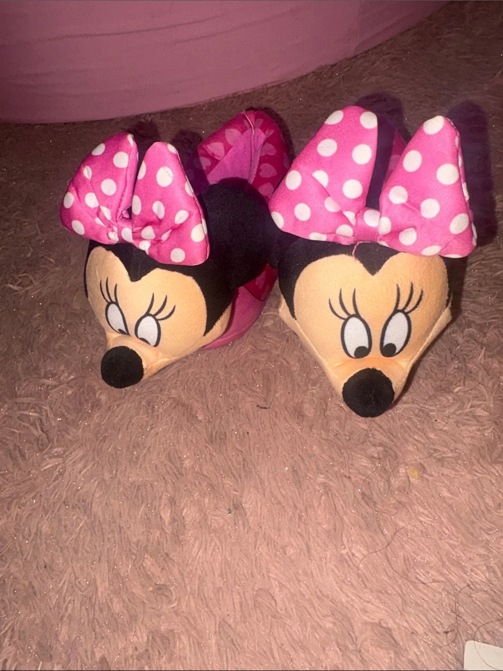 Pink Minnie Mouse Kids Slippers with Polka Dot Bow